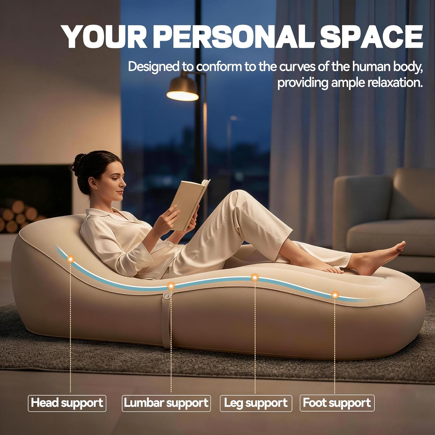 FluSing Inflatable Couch for Camping, Blow-Up Couch for Adults with Storage Bag, Heavy Duty Flocked Inflatable Sofa Bed Indoor, Portable Air Sofa Bed Mattress,Comfortable Inflatable Air Sofa |No Pump - Image 2
