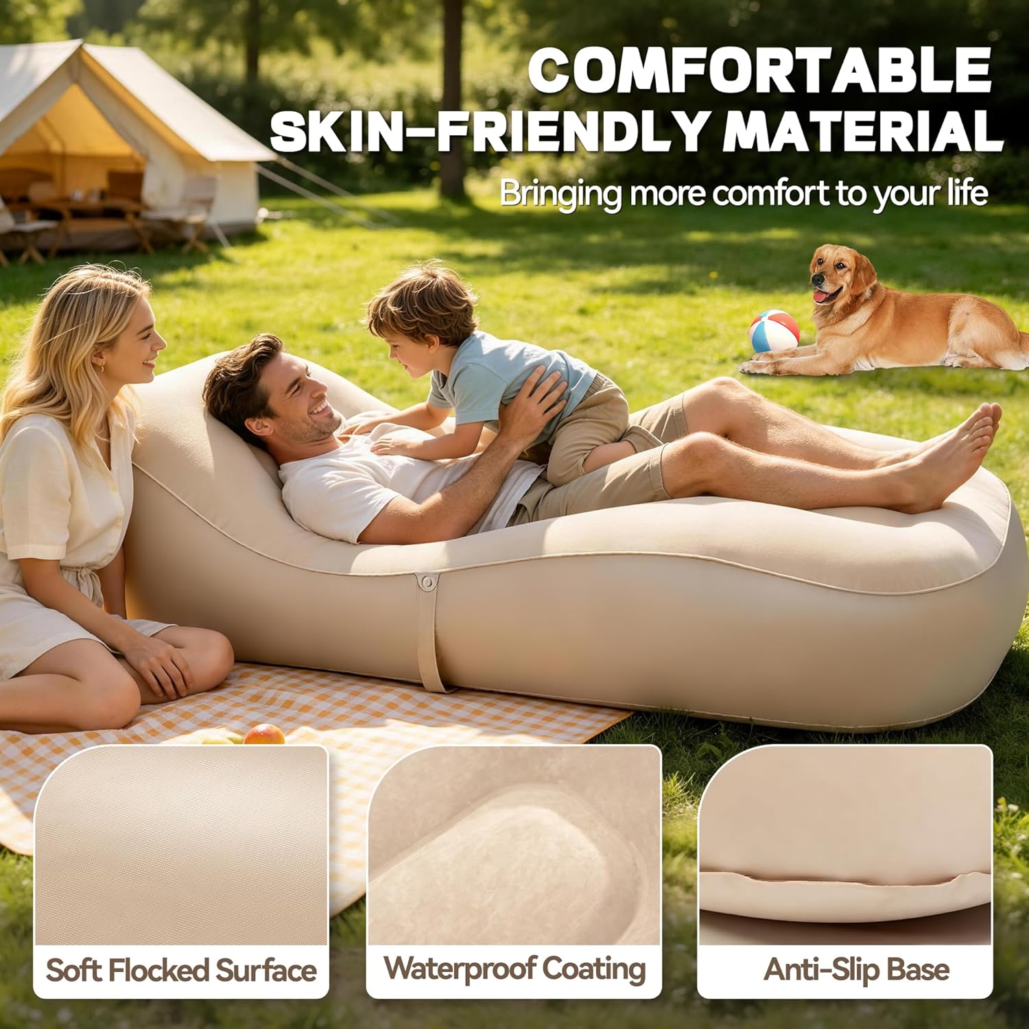 FluSing Inflatable Couch for Camping, Blow-Up Couch for Adults with Storage Bag, Heavy Duty Flocked Inflatable Sofa Bed Indoor, Portable Air Sofa Bed Mattress,Comfortable Inflatable Air Sofa |No Pump - Image 4